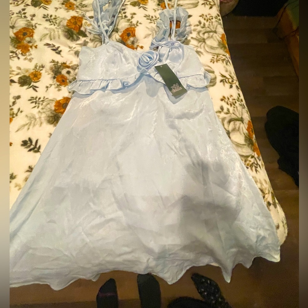 Light Blue Sleeveless Dress with Ruffle Details NWT